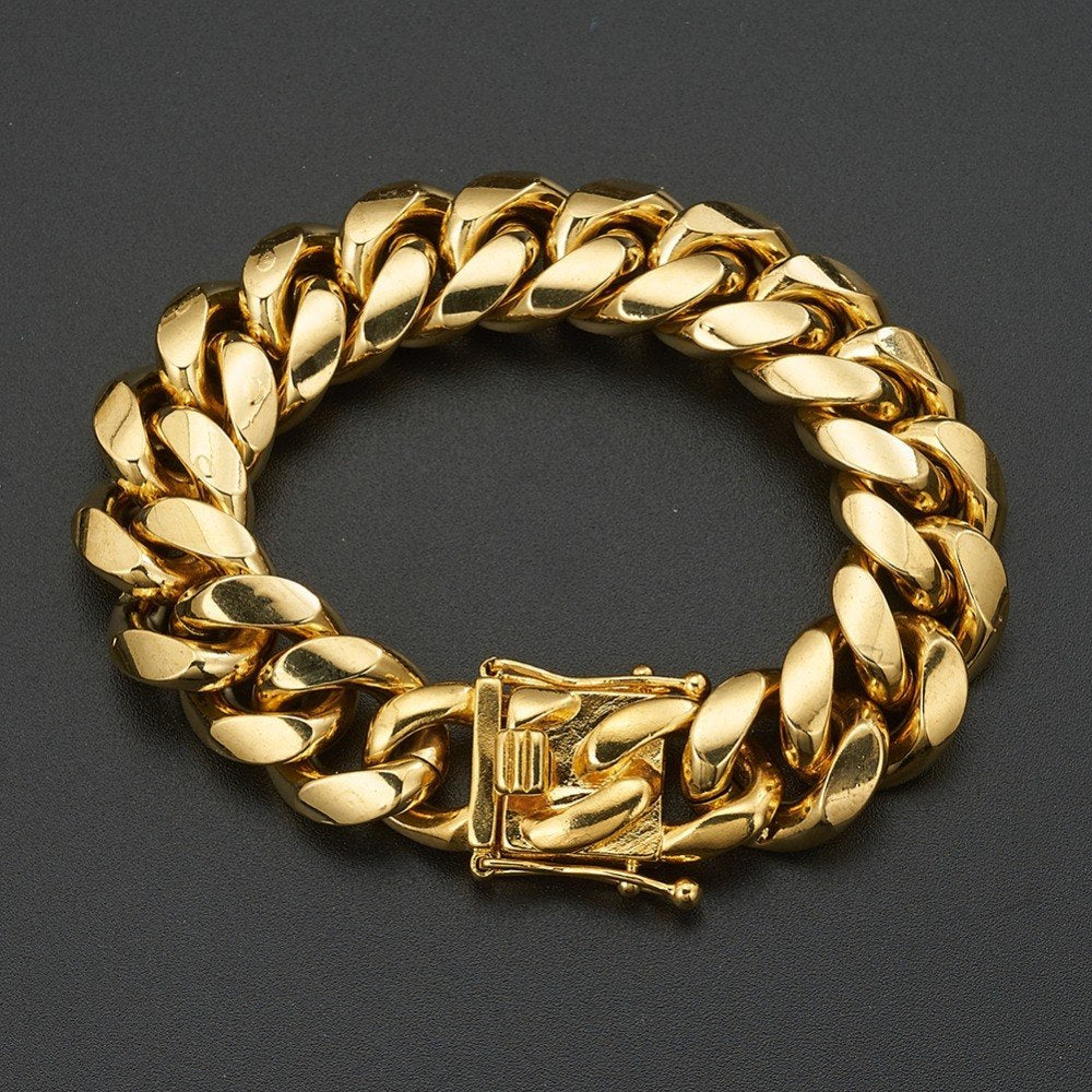 Hot Stainless Steel Link Gold Miami Cuban Border Chain Men Women Jewelry Necklace Or Gift Bracelet