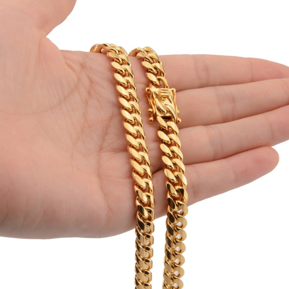 Hot Stainless Steel Link Gold Miami Cuban Border Chain Men Women Jewelry Necklace Or Gift Bracelet