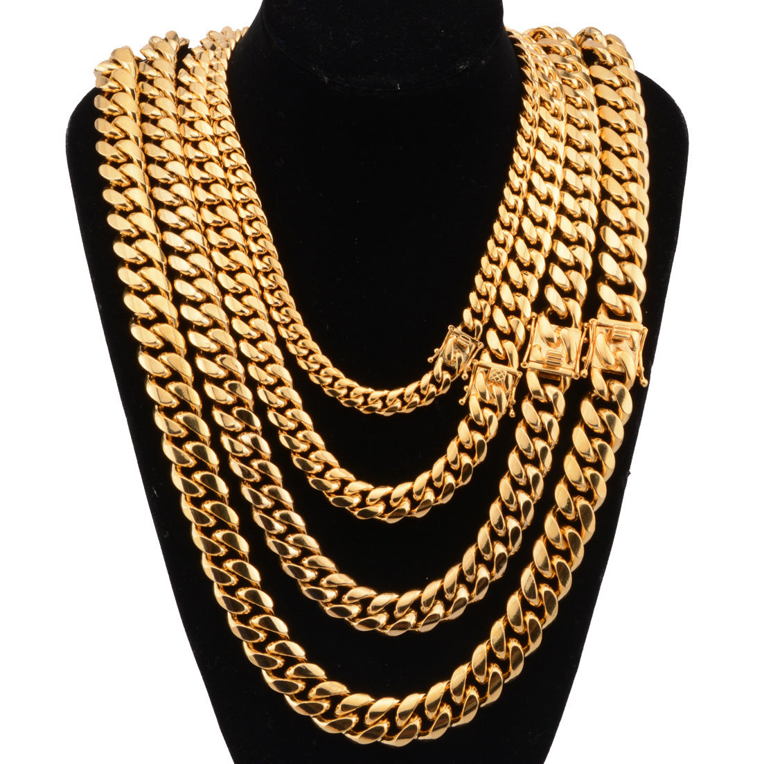 Hot Stainless Steel Link Gold Miami Cuban Border Chain Men Women Jewelry Necklace Or Gift Bracelet