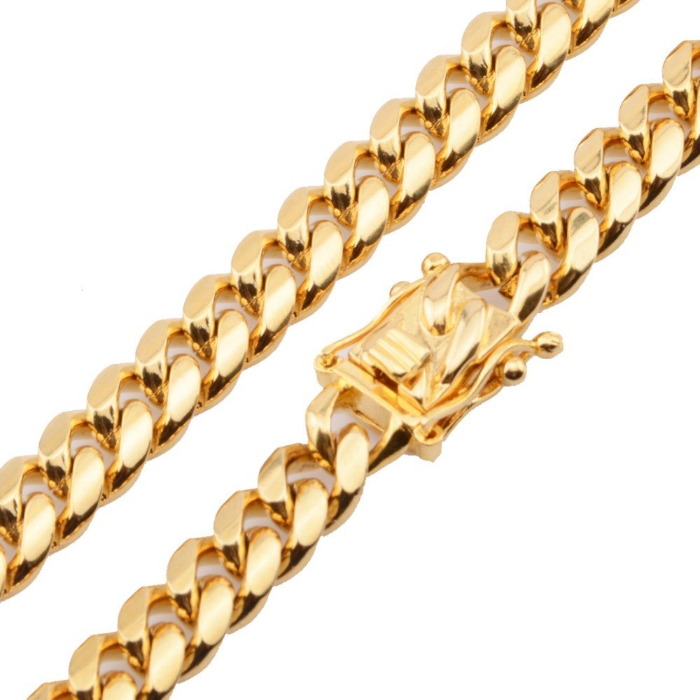 Hot Stainless Steel Link Gold Miami Cuban Border Chain Men Women Jewelry Necklace Or Gift Bracelet