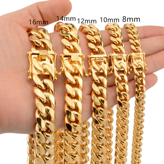 Hot Stainless Steel Link Gold Miami Cuban Border Chain Men Women Jewelry Necklace Or Gift Bracelet